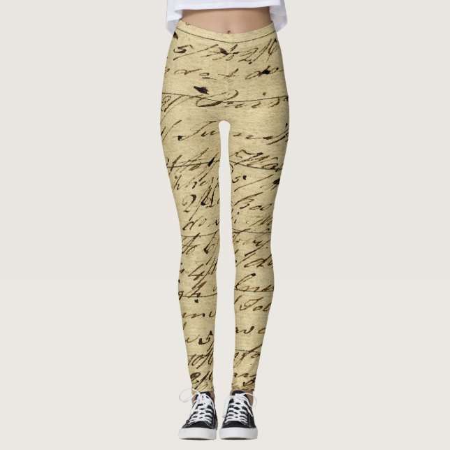 Antique Script Writing Historic Calligraphy Leggings (Front)