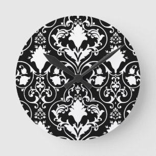 Antique scroll wallpaper round clock