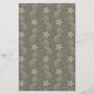 Antique Seahorse And Starfish Pattern Stationery