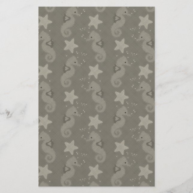 Antique Seahorse And Starfish Pattern Stationery (Front)