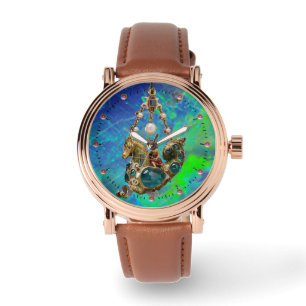 ANTIQUE SEAHORSE JEWEL,BLUE GREEN OPAL EFFECT WATCH