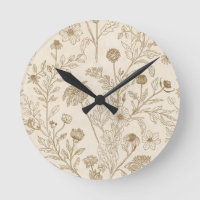 Antique Sepia Botanical Line Art Floral Pattern