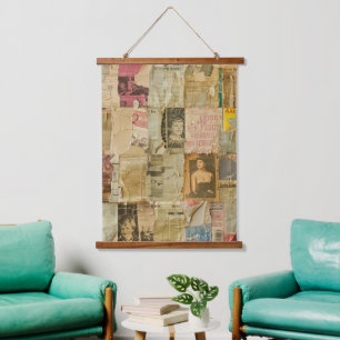 Antique Sepia Portrait Newspaper Scrapbook Hanging Tapestry