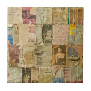 Antique Sepia Portrait Newspaper Scrapbook Tile