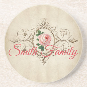 Antique Sepia Print Style with Rose Coaster