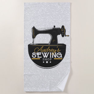 Antique Sewing Machine ADD NAME Seamstress Tailor Beach Towel