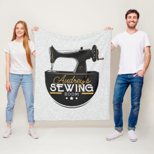 Antique Sewing Machine ADD NAME Seamstress Tailor  Fleece Blanket