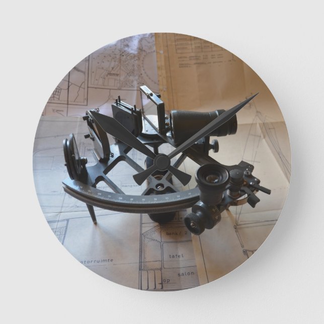 Antique Sextant Round Clock (Front)