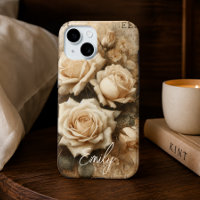 Antique Shabby Chic Cream Rose Collage Custom Name