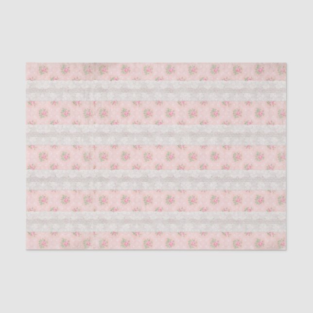 Antique Shabby Pink Roses and Lace Tissue Paper (Front)