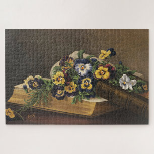 Antique Shakespeare Book and Colorful Pansy Jigsaw Puzzle