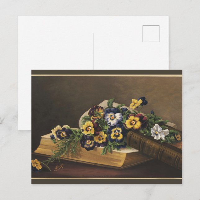 Antique Shakespeare Book and Colorful Pansy Postcard (Front/Back)