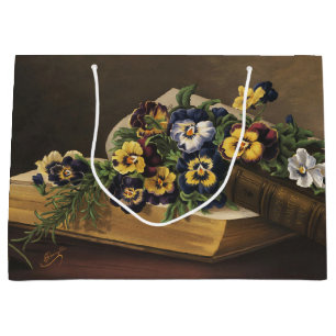 Antique Shakespeare Book and Colourful Pansy Large Gift Bag