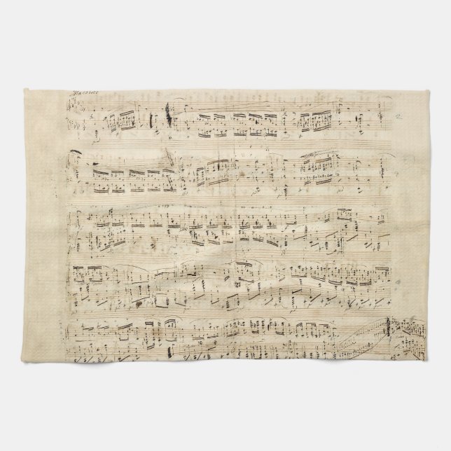 Antique Sheet Music Chopin Manuscript Tea Towel (Horizontal)