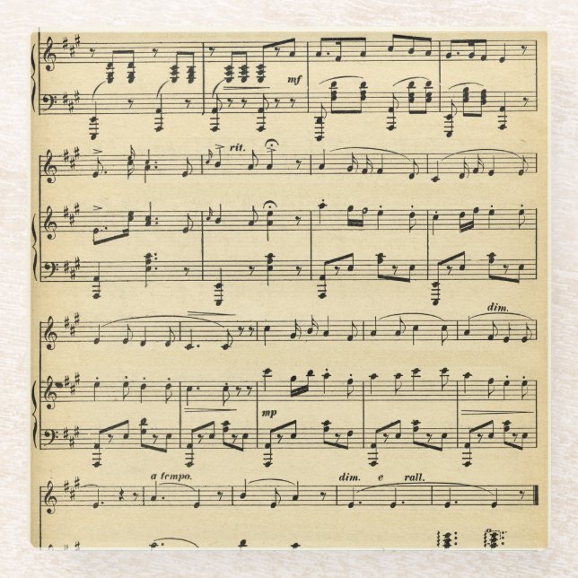 Antique Sheet Music Glass Coaster (Front)