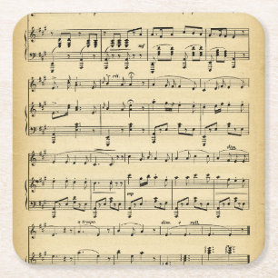 Antique Sheet Music Square Paper Coaster