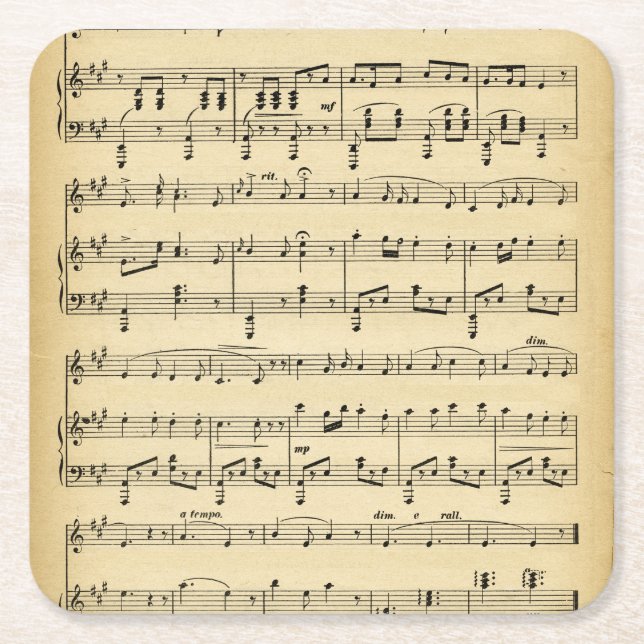 Antique Sheet Music Square Paper Coaster (Front)