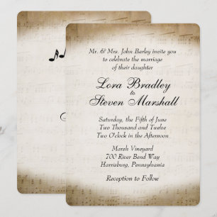 Antique Sheet Music Theme Wedding Invitation