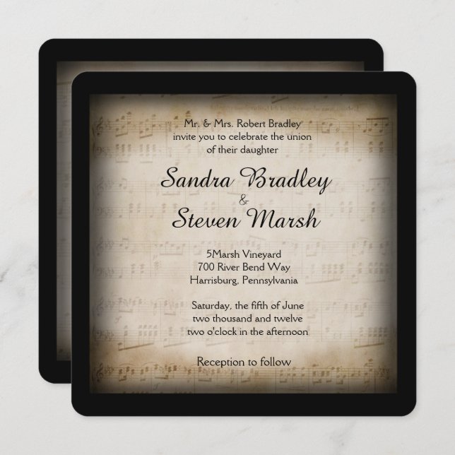 Antique Sheet Music Wedding Invitation (Front/Back)