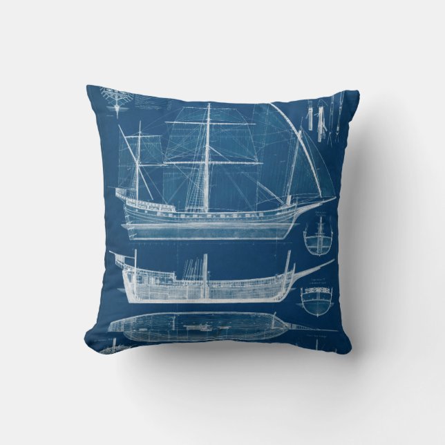 Antique Ship Blueprint I Cushion (Front)