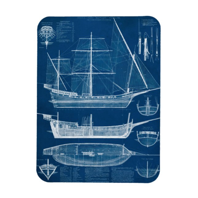 Antique Ship Blueprint I Magnet (Vertical)