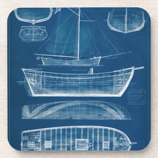 Antique Ship Blueprint II Coaster (Front)