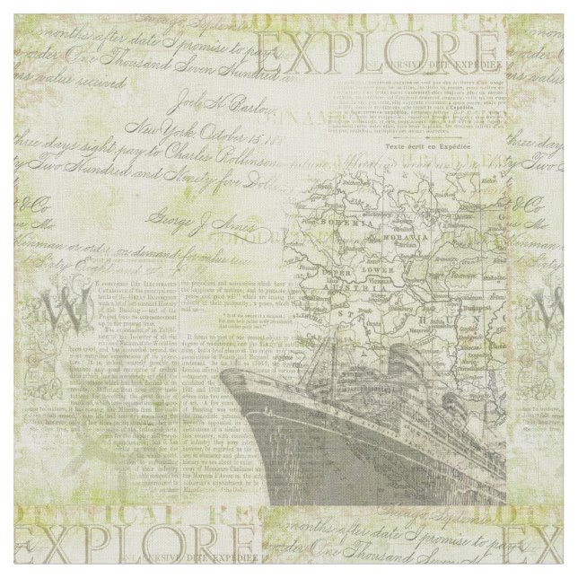 Antique Ship Cotton Fabric (Close Up)