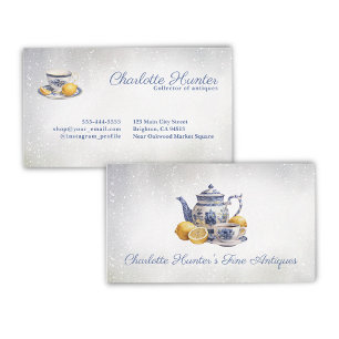 Antique shop Chinoiserie blue teapot lemons Business Card