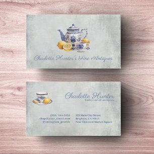 Antique shop Chinoiserie blue teapot lemons Business Card