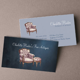 Antique shop, elegant vintage chair and ottoman business card