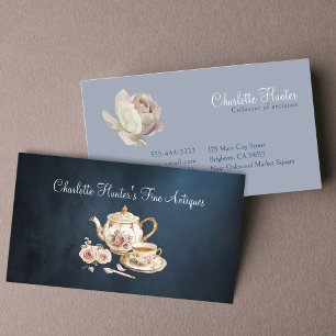 Antique shop ivory teapot & english roses business card