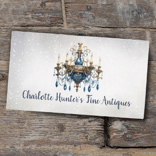 Antique shop, vintage old chandelier gold and blue business card