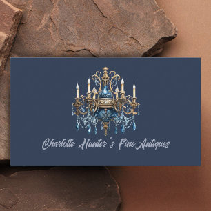 Antique shop, vintage old chandelier gold and blue business card