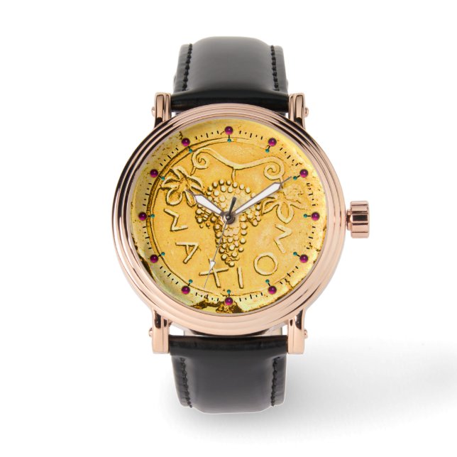 ANTIQUE SICILY COIN GOLD YELLOW GRAPES, GRAPE WINE WATCH (Front)