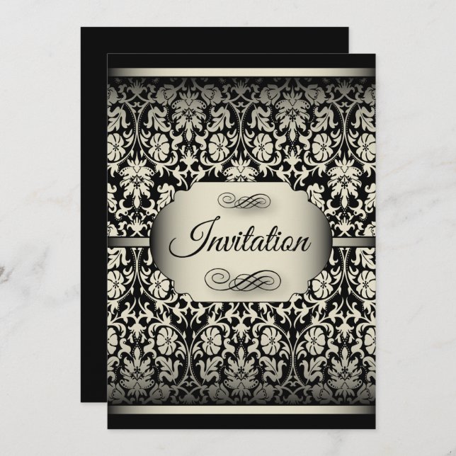 Antique Silver & Black Damask Party Templates (Front/Back)