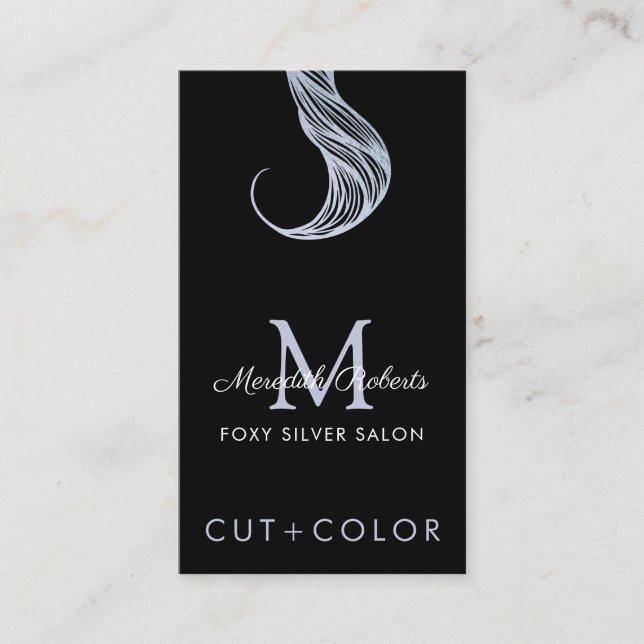 Antique Silver Black Monogram Hair Colour Stylist Business Card (Front)
