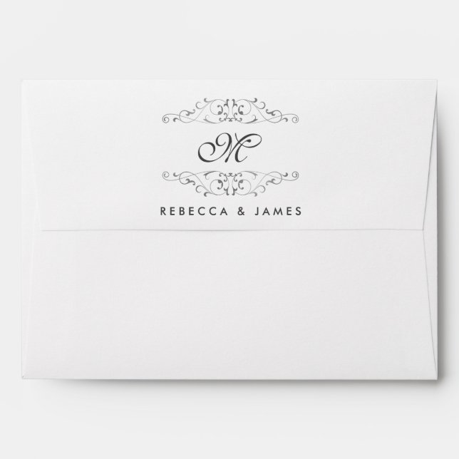 Antique Silver Flourish Monogram Wedding Envelopes (Back (Top Flap))