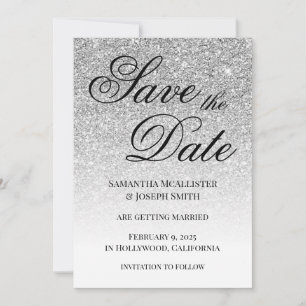 Antique Silver Glitter Gradient Save The Date