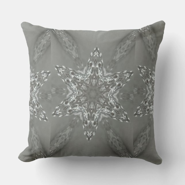 Antique Silver Grey Decorative Kaleidoscopic Star Cushion (Front)