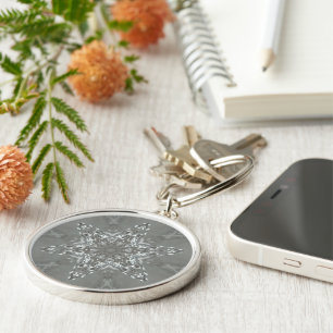 Antique Silver Grey Decorative Kaleidoscopic Star Key Ring