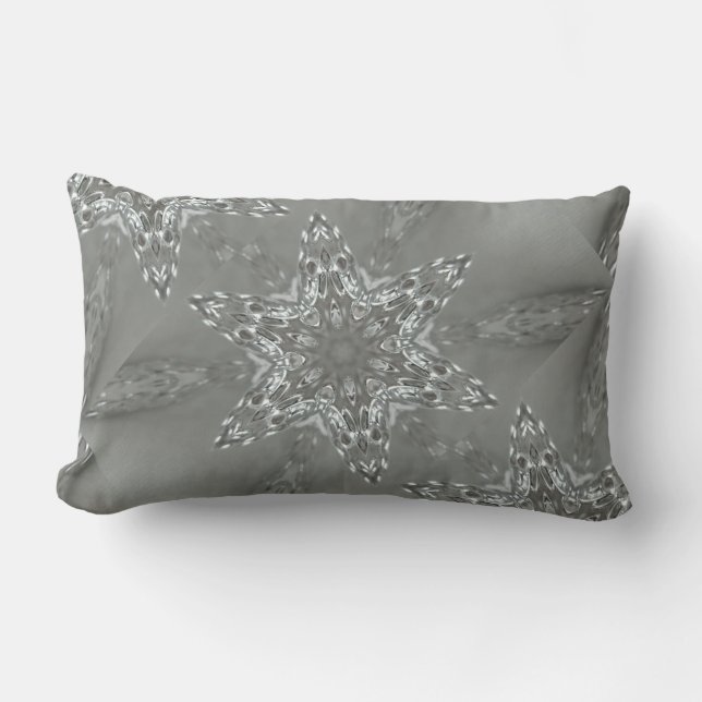 Antique Silver Grey Decorative Kaleidoscopic Star Lumbar Cushion (Front)