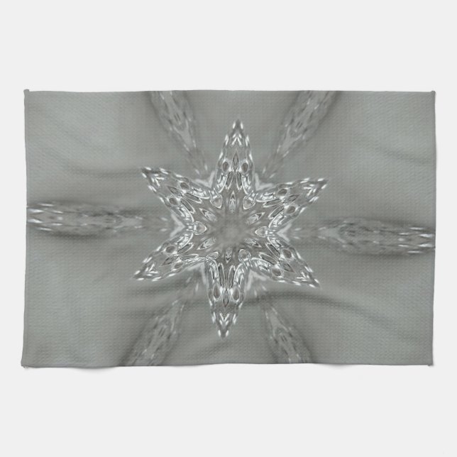 Antique Silver Grey Decorative Kaleidoscopic Star Tea Towel (Horizontal)