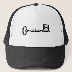 Antique skeleton key engraving trucker hat