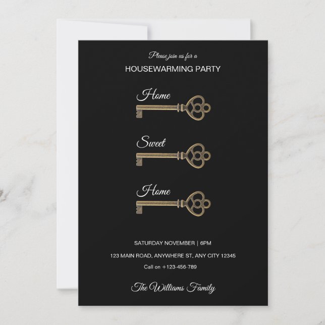 Antique Skeleton Key Housewarming Invitation (Front)