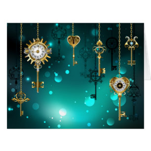 Antique Skeleton Keys on Green Background