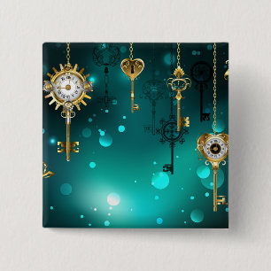 Antique Skeleton Keys on Green Background 15 Cm Square Badge