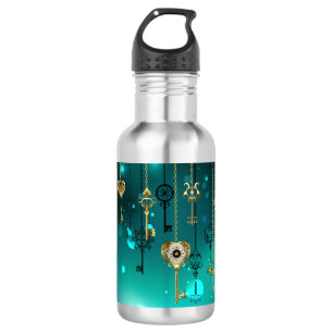 Antique Skeleton Keys on Green Background 532 Ml Water Bottle