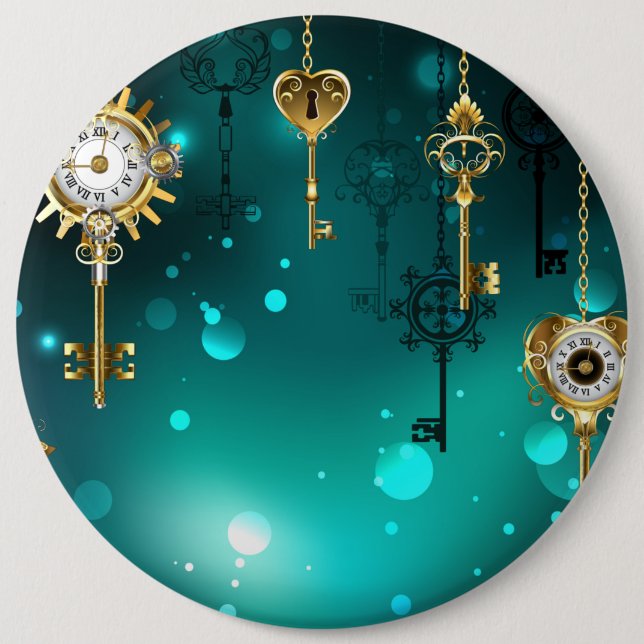 Antique Skeleton Keys on Green Background 6 Cm Round Badge (Front)