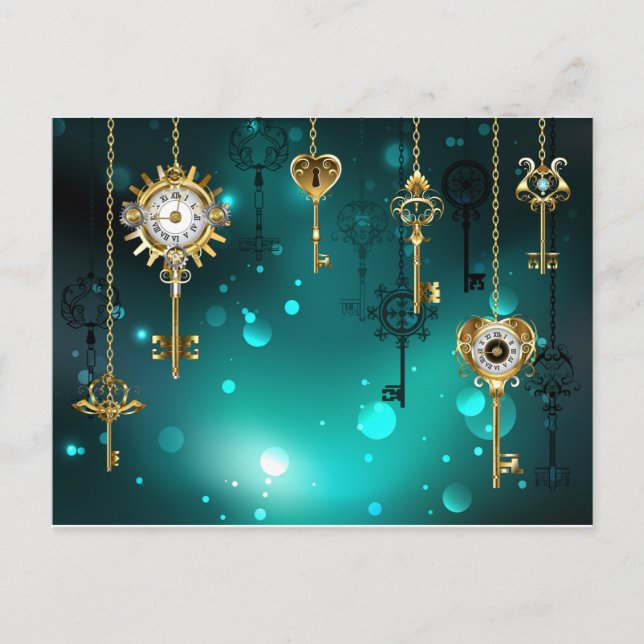 Antique Skeleton Keys on Green Background Advice Card (Front)