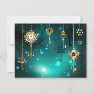 Antique Skeleton Keys on Green Background Advice Card